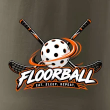 Florbalové hokejky s děrovaným míčkem eat sleep repeat