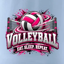 Volejbalový míč u sítě eat sleep repeat