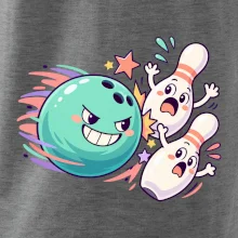 Bowling vtipná koule honí vystrašené kuželky
