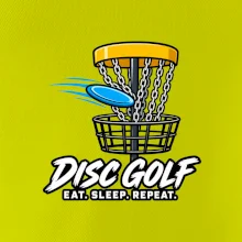 Discgolfový koš s letícím diskem eat sleep repeat