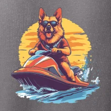 Německý ovčák na vodním skútru