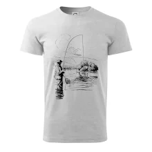 Kreslený rybář s podběrákem