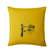 Kreslený rybář s podběrákem