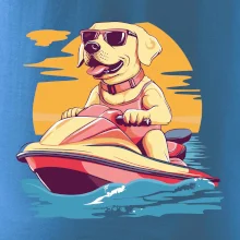 Zlatý retrívr na vodním skútru