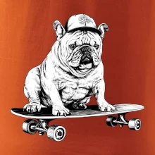 Černobílý buldok na skateboardu
