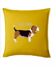 Basset hound pes s nápisem