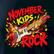 Rocková listopadová kytara s dětskými rukama