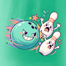 Bowling vtipná koule honí vystrašené kuželky