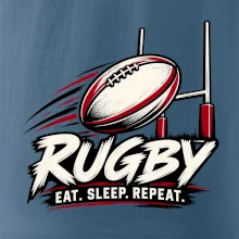 Ragbyový míč mezi brankovými tyčemi eat sleep repeat