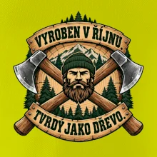Dřevorubec vyroben v říjnu s překříženými sekerami