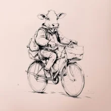 Kráva v obleku na kole