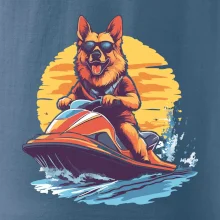 Německý ovčák na vodním skútru