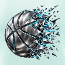 Kovový basketbalový míč s elektrickými střepy