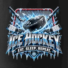 Hokejový puk s hokejkami eat sleep repeat