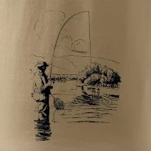 Kreslený rybář s podběrákem