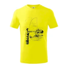 Kreslený rybář s podběrákem