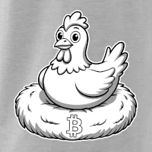 Kuře sedící na bitcoinovém hnízdě