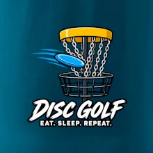 Discgolfový koš s letícím diskem eat sleep repeat