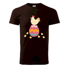 Slepice sedící na velikonočním vejci