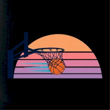 Retro západ slunce a basketbalový koš