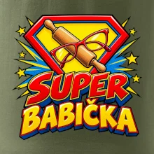 Super babička komiksový znak s válečkem a brýlemi