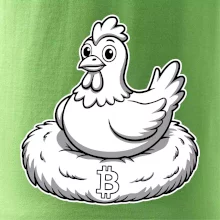 Kuře sedící na bitcoinovém hnízdě