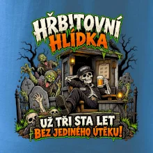 Hřbitovní hlídka kostlivec vrátný s pivem
