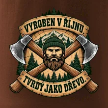 Dřevorubec vyroben v říjnu s překříženými sekerami