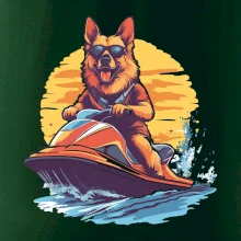 Německý ovčák na vodním skútru