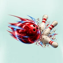 Bowlingová koule v akci a padající kuželky