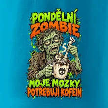 Pondělní zombie míchá kávu kostěnou rukou