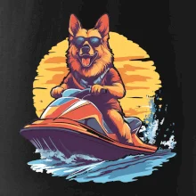 Německý ovčák na vodním skútru