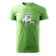 Černobílý buldok na skateboardu