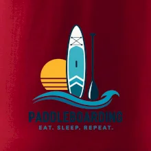 Paddleboard s pádlem při západu slunce eat sleep repeat