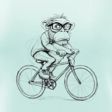 Opice s brýlemi na kole