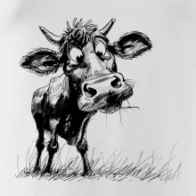 Černobílá karikatura kráva stojící Černobílá karikatura kráva stojící