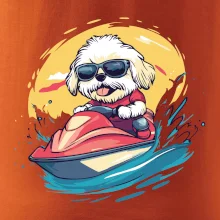 Lhasa Apso na vodním skútru