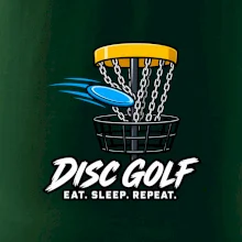 Discgolfový koš s letícím diskem eat sleep repeat