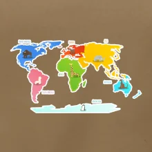 Světové kontinenty s názvy a zvířátky