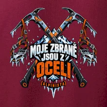 Alpinista se zbraněmi z oceli