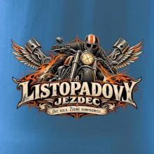 Listopadový motorkář se strojem a ohnivými křídly