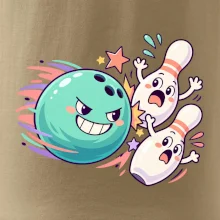 Bowling vtipná koule honí vystrašené kuželky