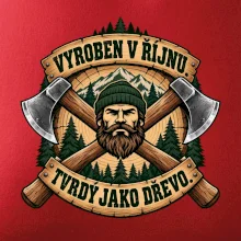 Dřevorubec vyroben v říjnu s překříženými sekerami
