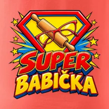Super babička komiksový znak s válečkem a brýlemi
