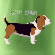 Basset hound pes s nápisem