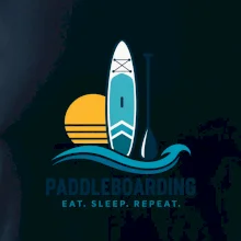 Paddleboard s pádlem při západu slunce eat sleep repeat