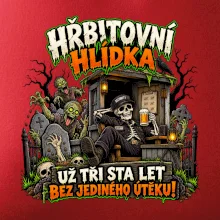Hřbitovní hlídka kostlivec vrátný s pivem