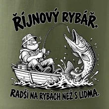 Říjnový rybář v loďce s obří štikou