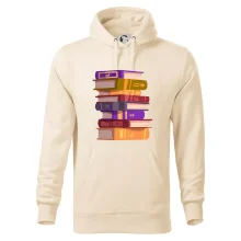 Knihomol stojící knihy