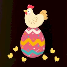 Slepice sedící na velikonočním vejci